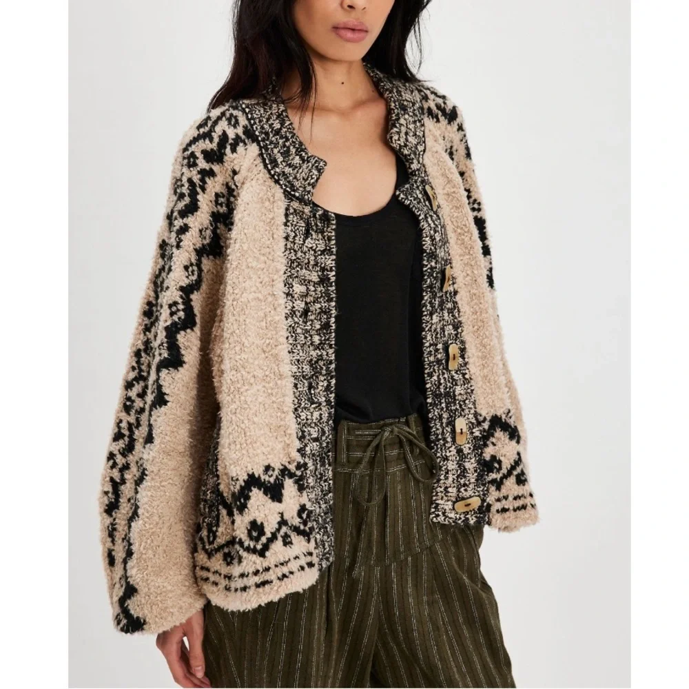 Free People Kodiak Slub Button Front Relaxed Oversized Cardi Sweater NEW XS